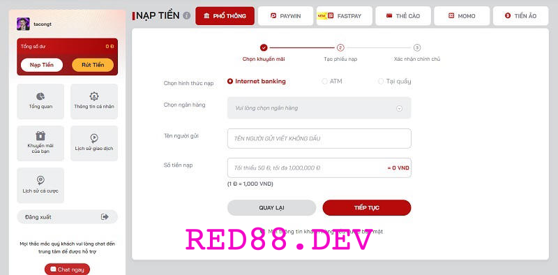 Nạp tiền banking red88